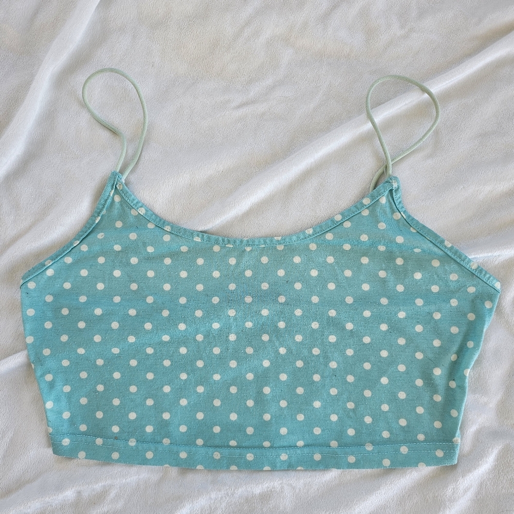 Aqua Blue Polka Dot Crop Top